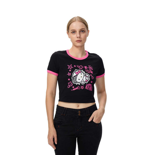 Polera Hello Kitty Negra Y Rosa