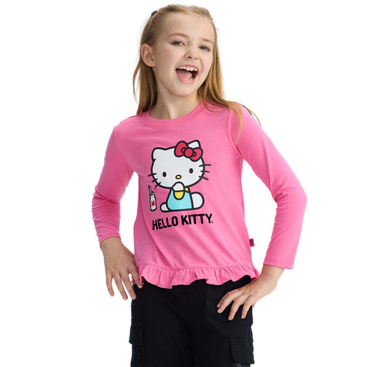 Polera Hello Kitty Con Vuelos Rosado