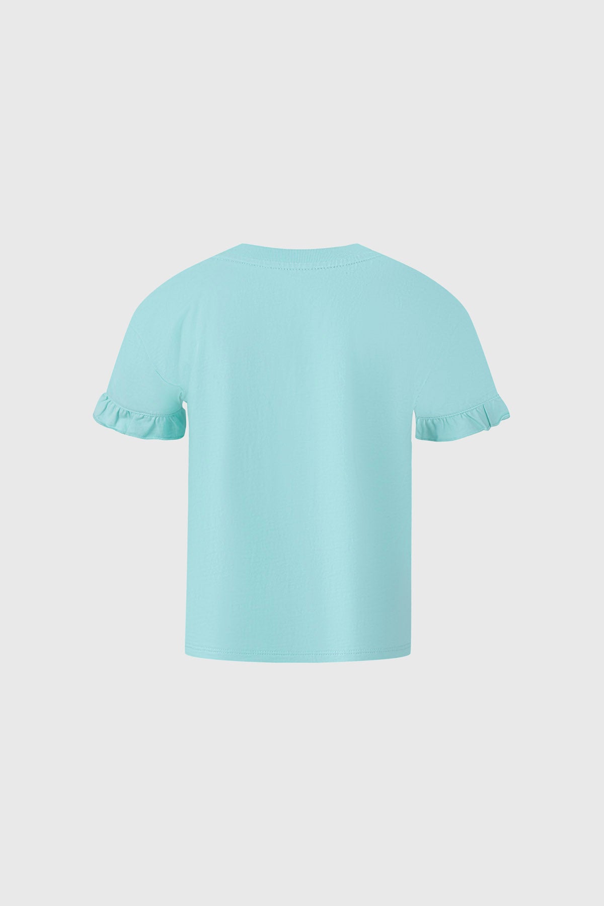 Polera de algodón aqua con estampado de Everest de Paw Patrol, presenta un diseño vibrante con el lema 'Just be KIND' y un fondo arcoíris.