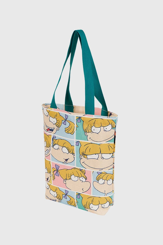 Bolsa mediana verde agua con estampado de Angélica de Rugrats en diferentes expresiones, mostrando su icónica personalidad traviesa y divertida.