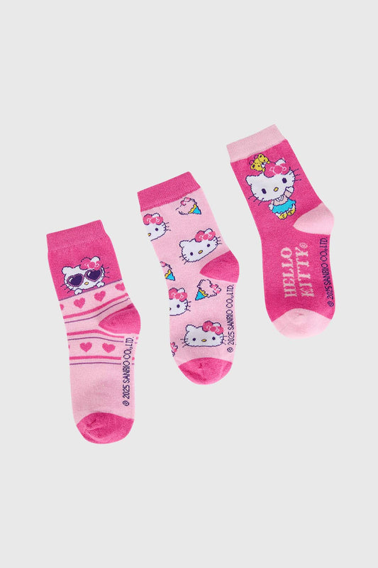 Calcetín De Vestir Niña Tripack Hello Kitty Rosado