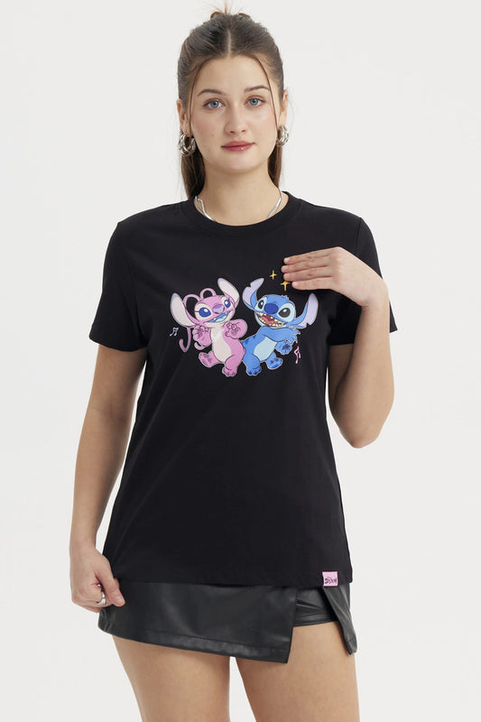 Polera Stitch & Angel Negra