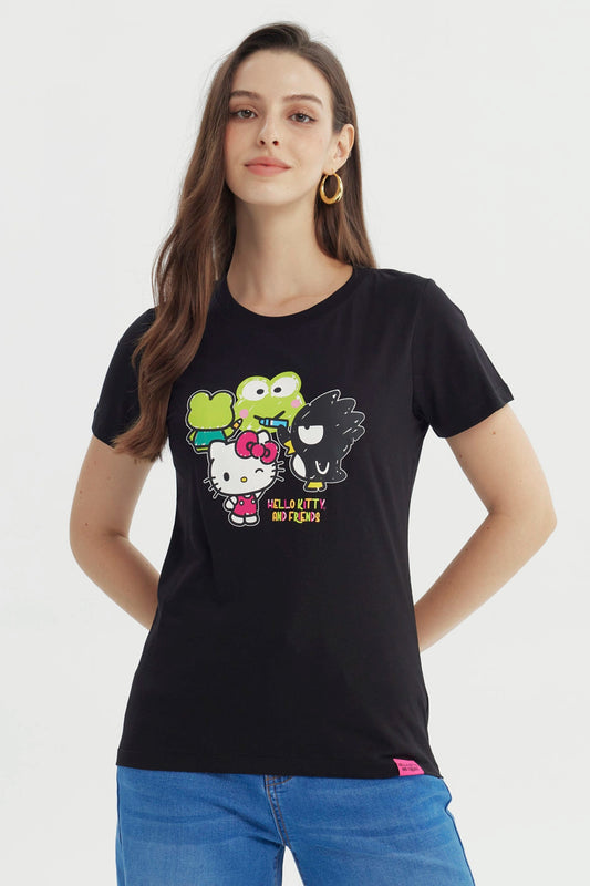 Polera Mujer Hello Kitty Y Sus Amigos Negra