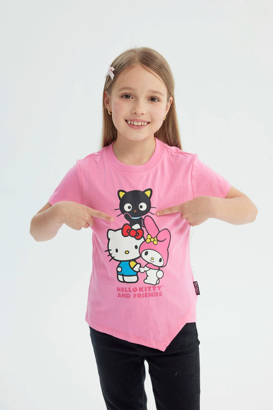Polera Niña Hello Kitty Y Sus Amigos Rosada