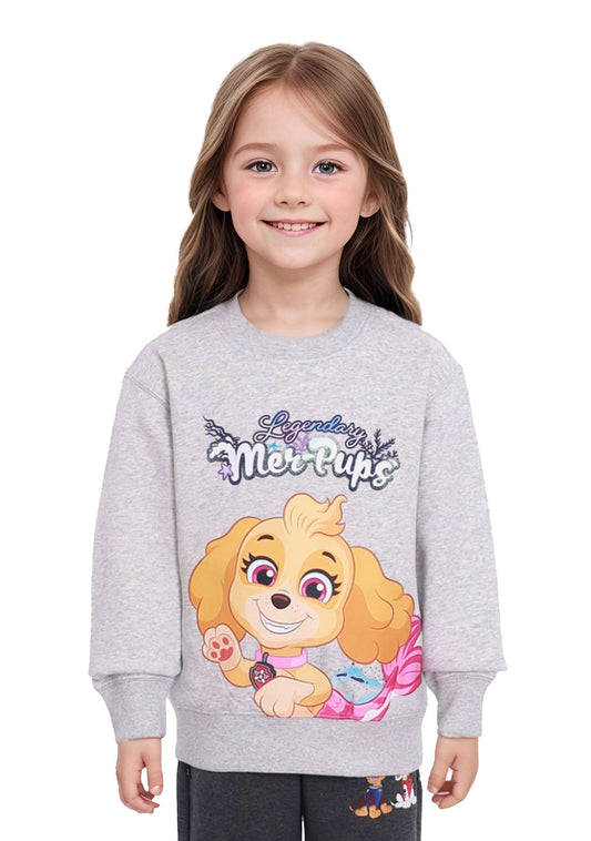Polerón gris con diseño de Skye de Paw Patrol, ilustración vibrante y colorida en el centro, resaltando su espíritu aventurero y amistoso.