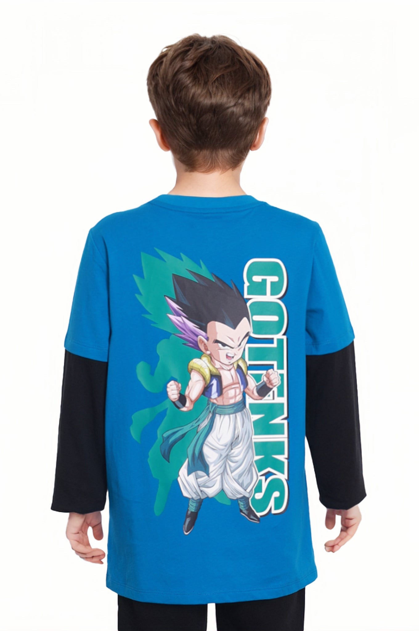 Polera de algodón en color petróleo con un diseño minimalista que destaca el nombre 'Gotenks' en verde, ideal para fans de Dragon Ball.
