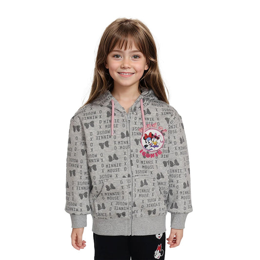 Polerón gris con estampado de Minnie Mouse y Daisy, ilustración divertida en el pecho, ideal para fans de Disney.