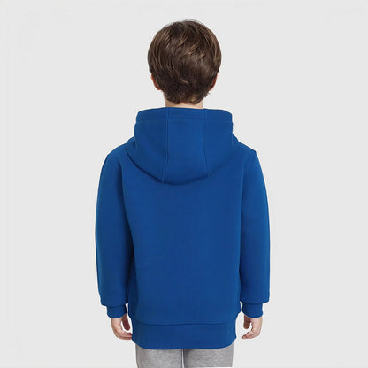 Polerón azul con capucha, presenta a Mickey Mouse en un círculo celeste, diseño vibrante y divertido, ideal para fans de Disney.