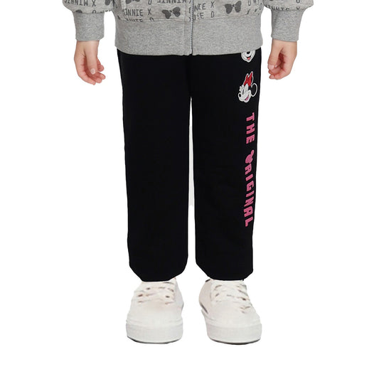 Pantalón buzo negro con estampados de Mickey y Minnie, incluye texto rosa "THE ORIGINAL" en el lateral, ideal para fans de Disney.