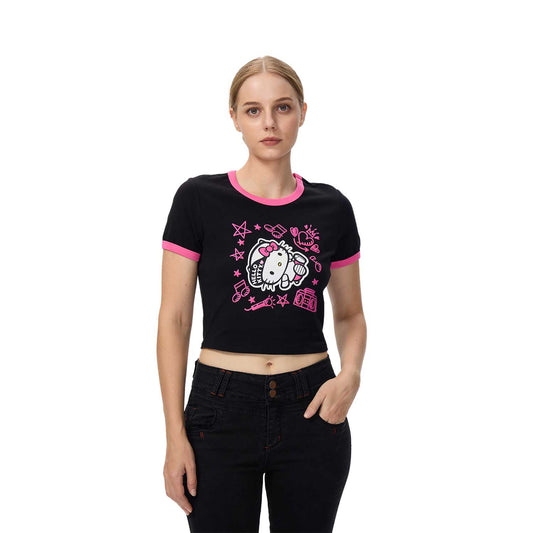 Polera Mujer Hello Kitty Negra y Rosa I