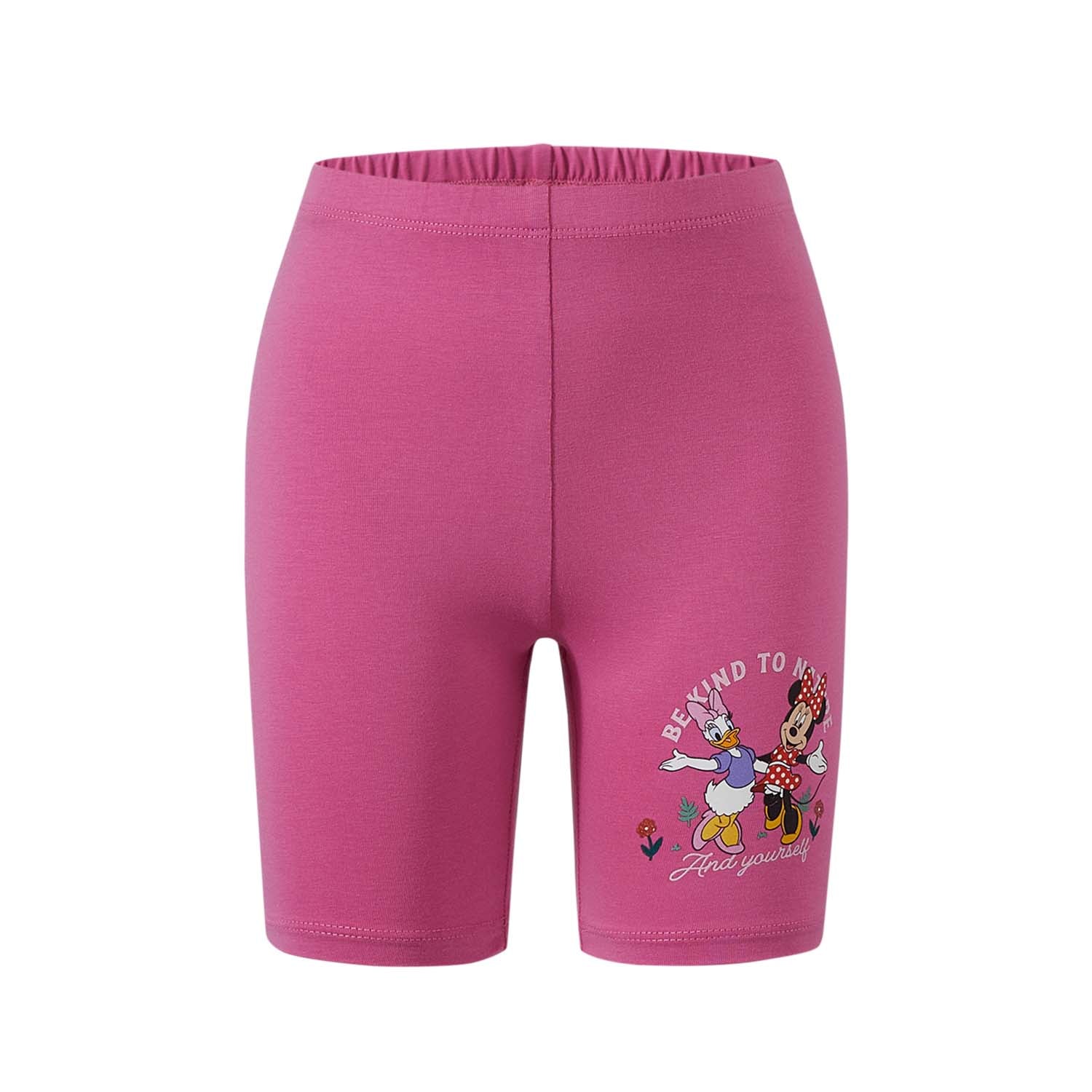 Calza fucsia de algodón con estampado de Minnie y Daisy en acción, resaltando su amistad con el mensaje "Be kind to yourself".