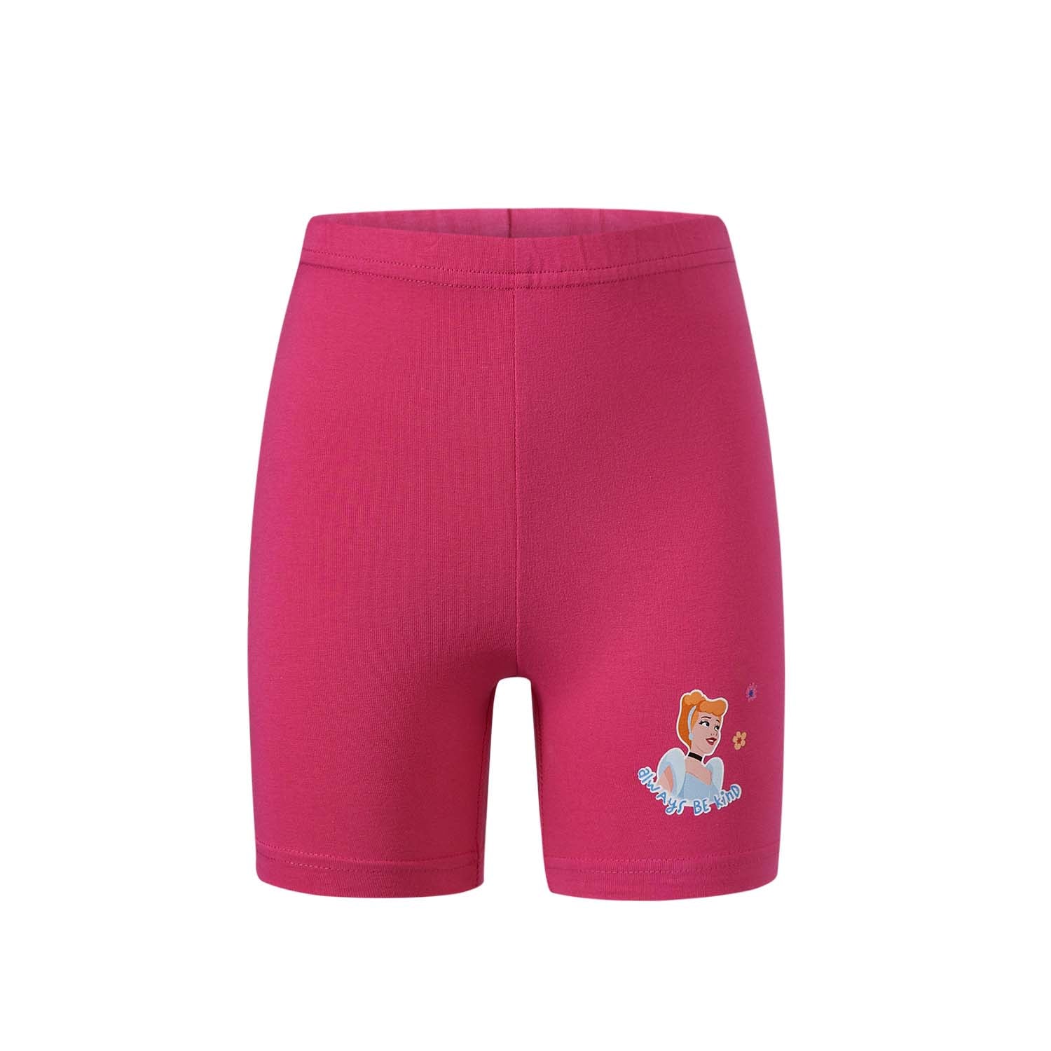 Calza fucsia de algodón con spandex, presenta una ilustración de Cenicienta en estilo cartoon, ubicada en la parte inferior derecha, ideal para fans de Disney.
