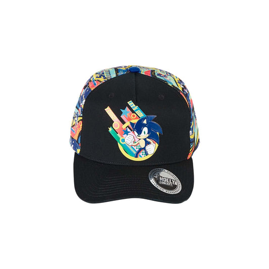 Jockey negro con estampado vibrante en los laterales, presenta a Sonic en acción con un diseño retro, ideal para fans de Sega y la cultura pop.
