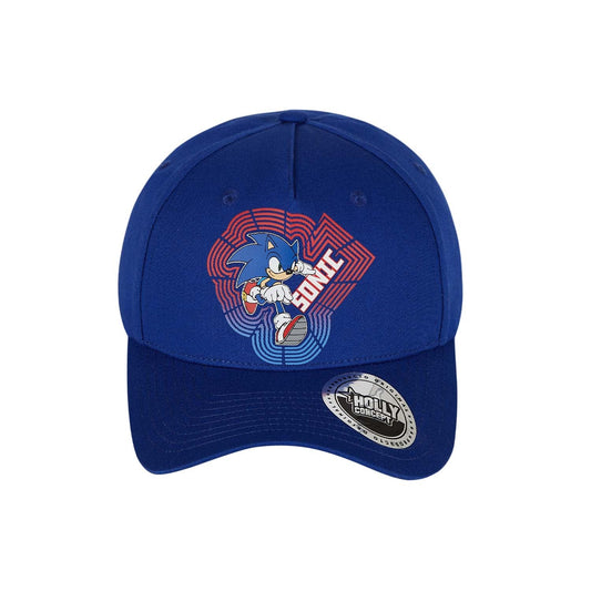 Jockey azul con diseño de Sonic corriendo, ilustración vibrante y dinámica en el frente, resaltando su icónico logo en un fondo geométrico.