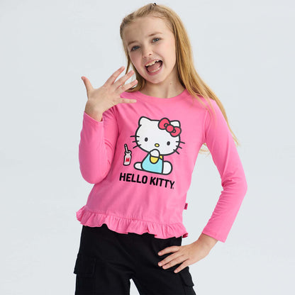 Polera Hello Kitty Con Vuelos Rosado
