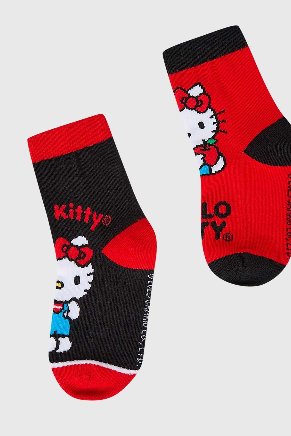 Calcetín bipack de Hello Kitty en rojo y negro con diseño icónico de la gatita en un estilo divertido, perfecto para los fans de Sanrio.