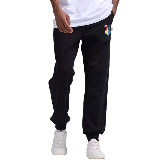 Pantalón buzo negro con el emblema de Hogwarts en colores vibrantes, ideal para fanáticos de Harry Potter que buscan comodidad y estilo.