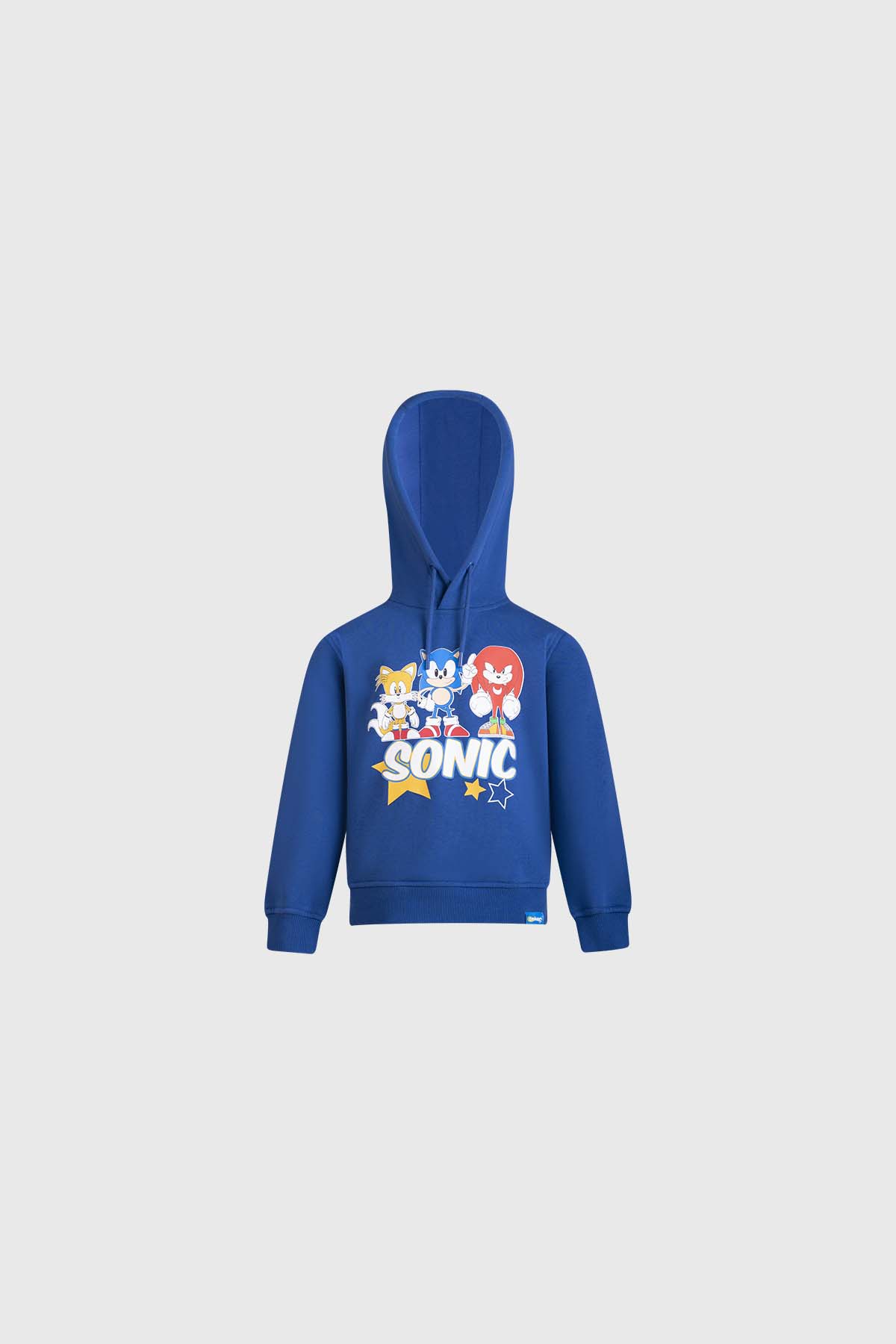 Polerón azul con estampado de Sonic y amigos, ilustración vibrante en estilo cartoon, ideal para fans de la saga de videojuegos.