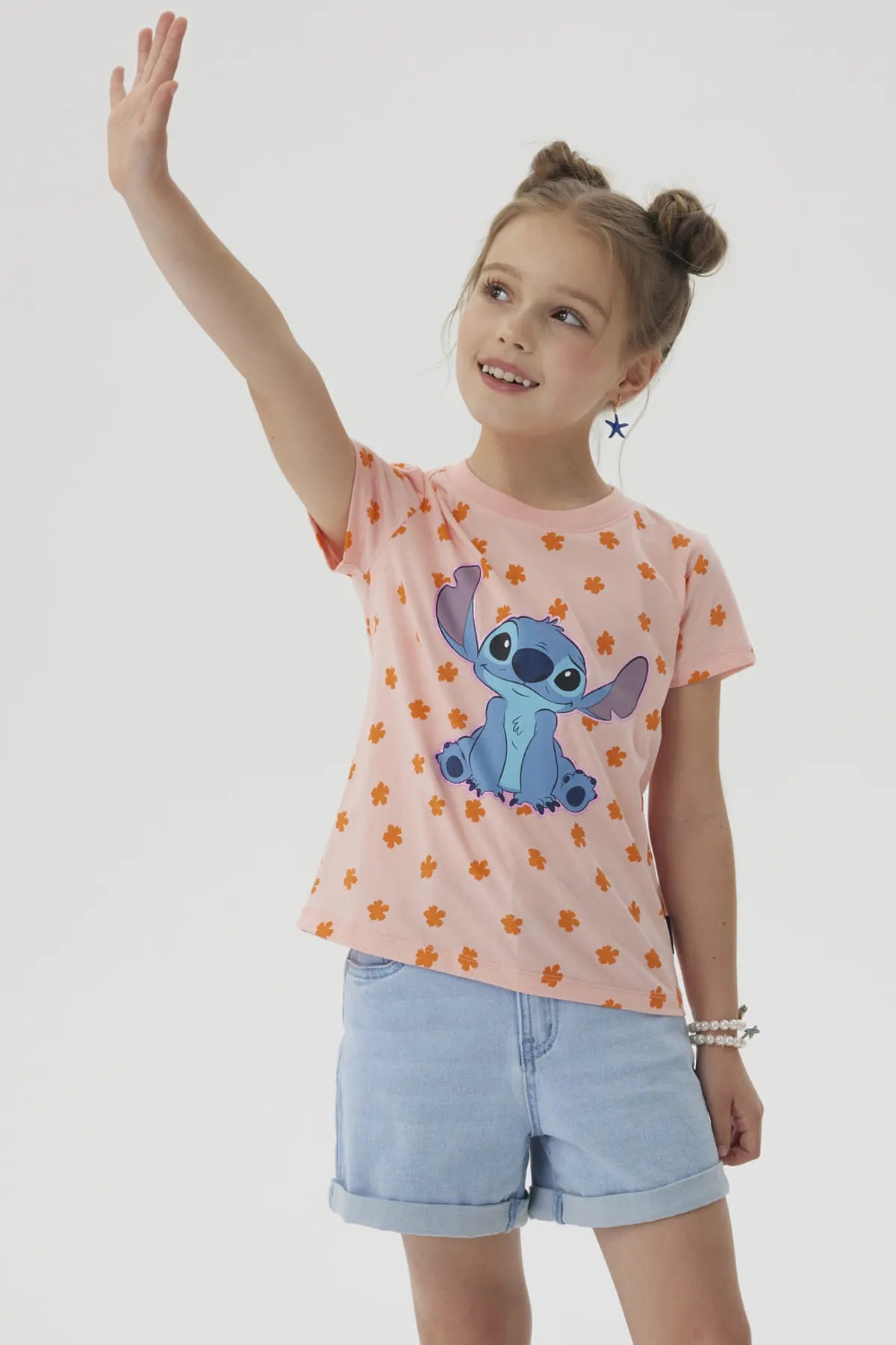 Polera Niña Stitch Rosada