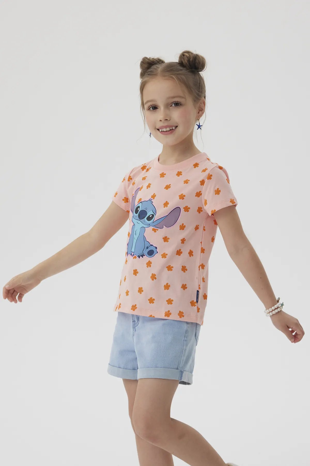 Polera Niña Stitch Rosada