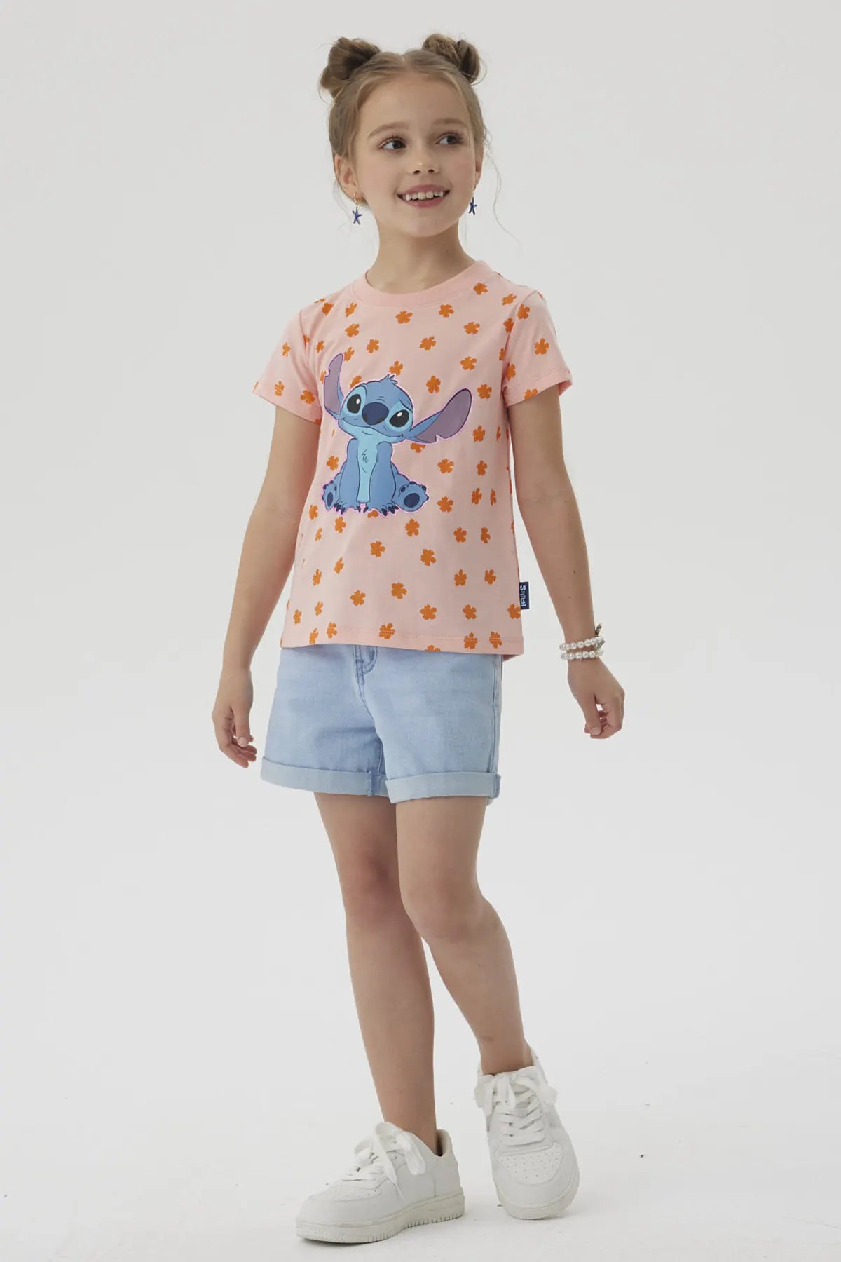 Polera Niña Stitch Rosada